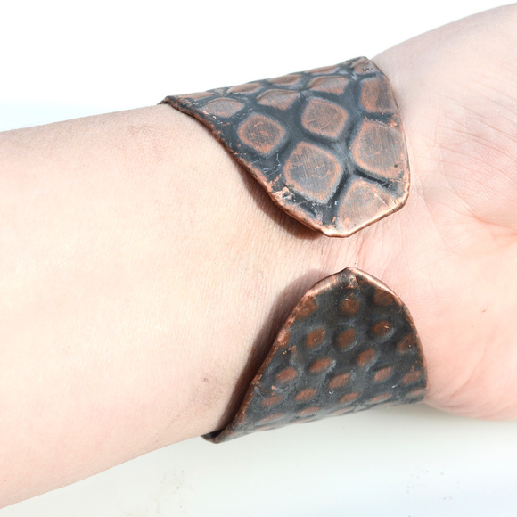 Embossed Copper Snake Skin Wide Cuff Bracelet Boho Snakeskin - Picture 5 of 8
